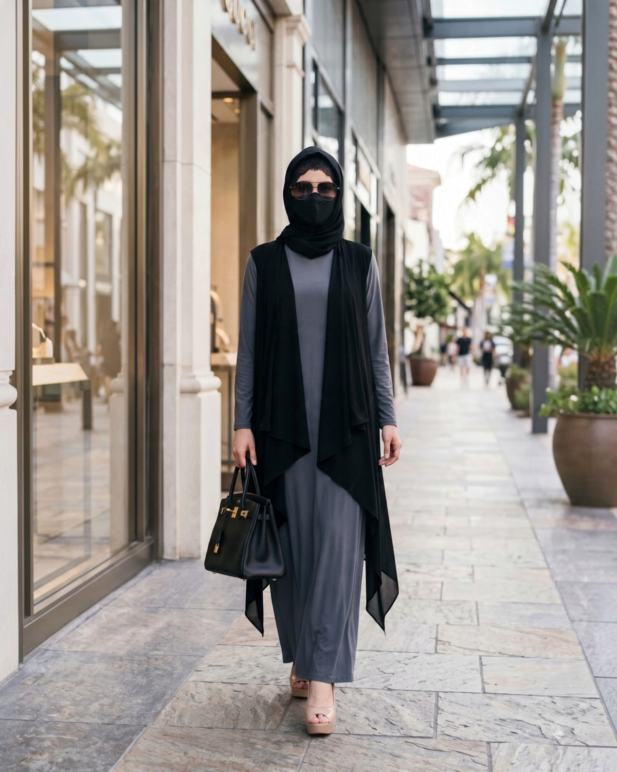 3-Piece Layered Abaya Set with Asymmetrical 'Free Size Shrug' & Hijab