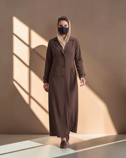 Executive Abaya Coat with Structured Shoulders (Brown)