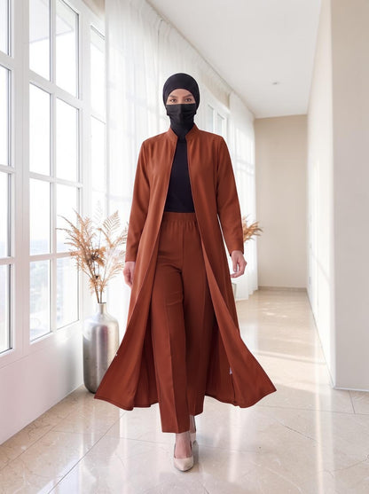Modest Workwear Long Top with Hijab | Optional Pant |Deep Brick