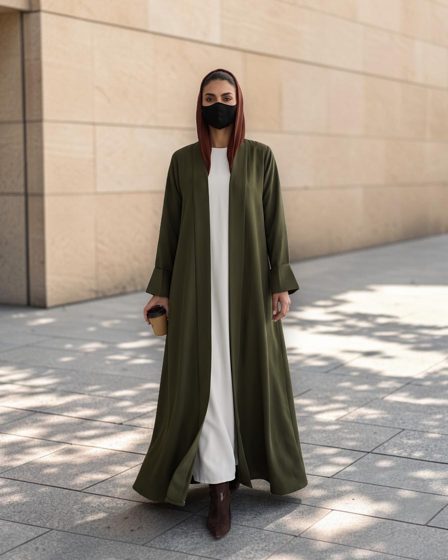 Open Abaya Shrug with Hijab & Optional Inner | open-abaya-shrug| Dark Olive
