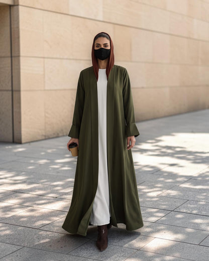 Open Abaya Shrug with Hijab & Optional Inner | open-abaya-shrug| Dark Olive