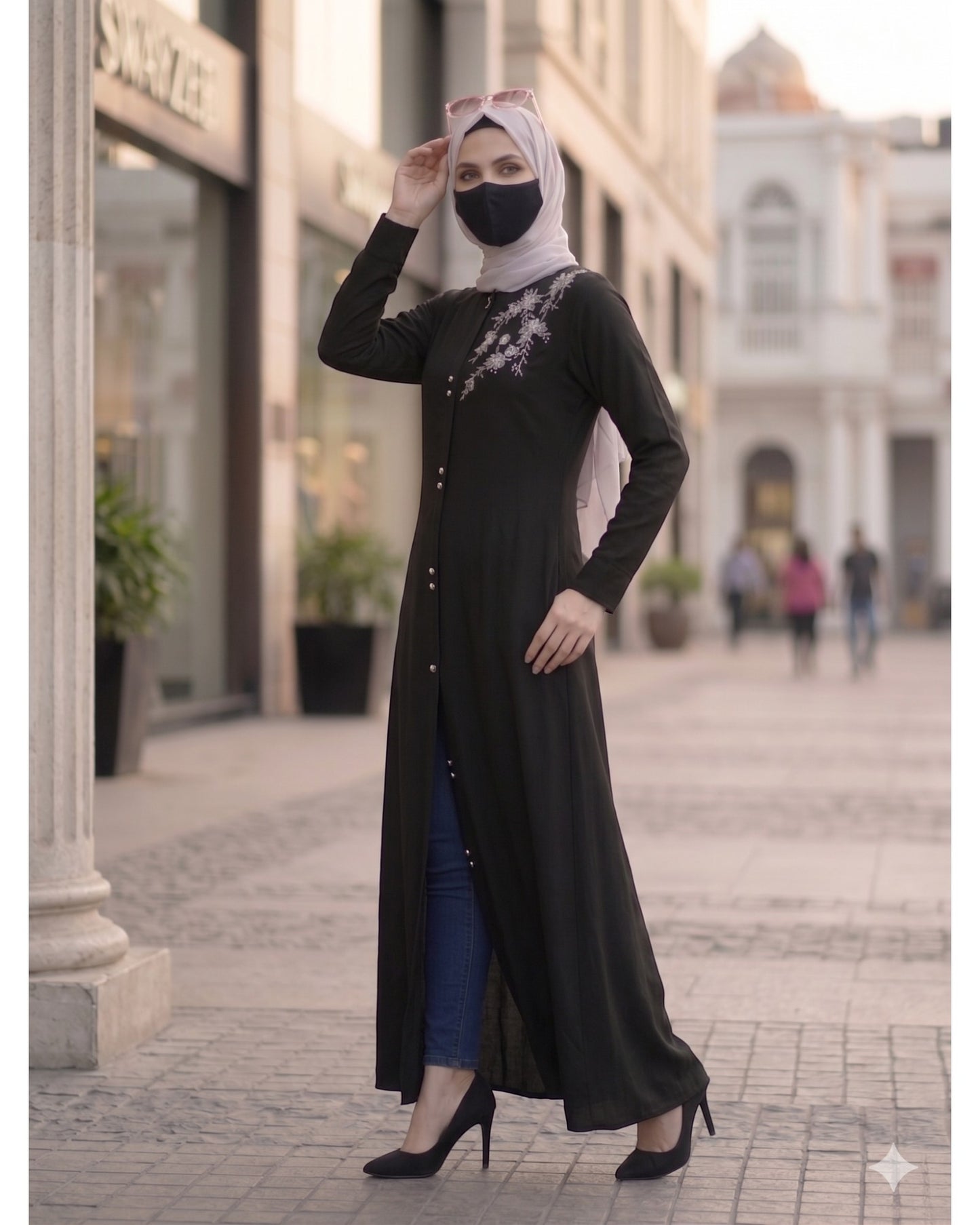Black  Mahram-Abaya For Wedding  with Handwork Embellishments