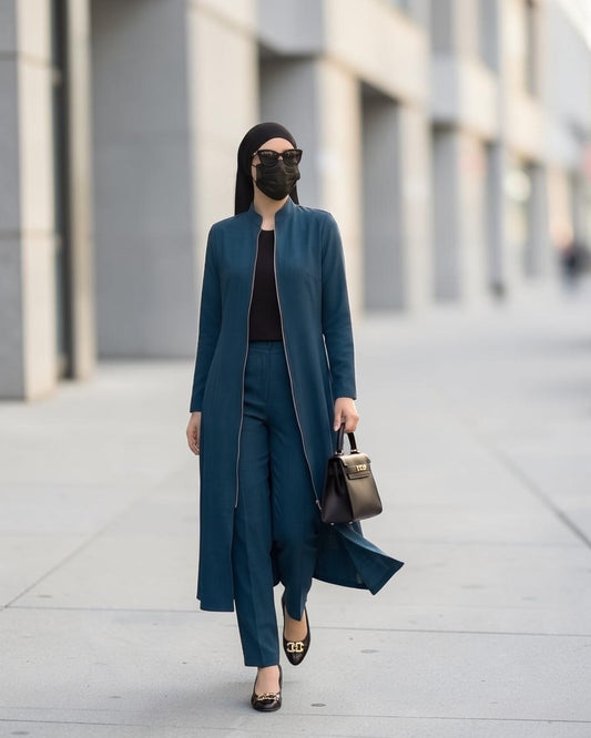 Modest Workwear Long Top with Hijab | Optional Pant |Dark Teal