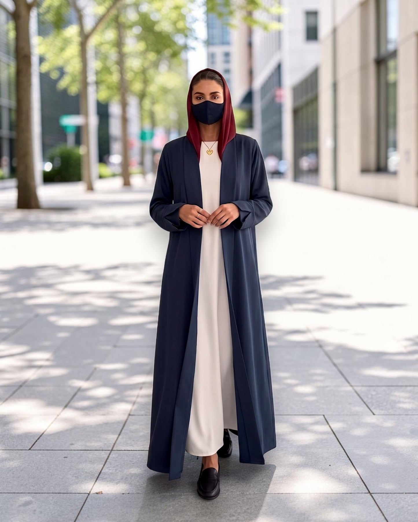 Open Abaya Shrug with Hijab & Optional Inner | open-abaya-shrug| Navy Blue