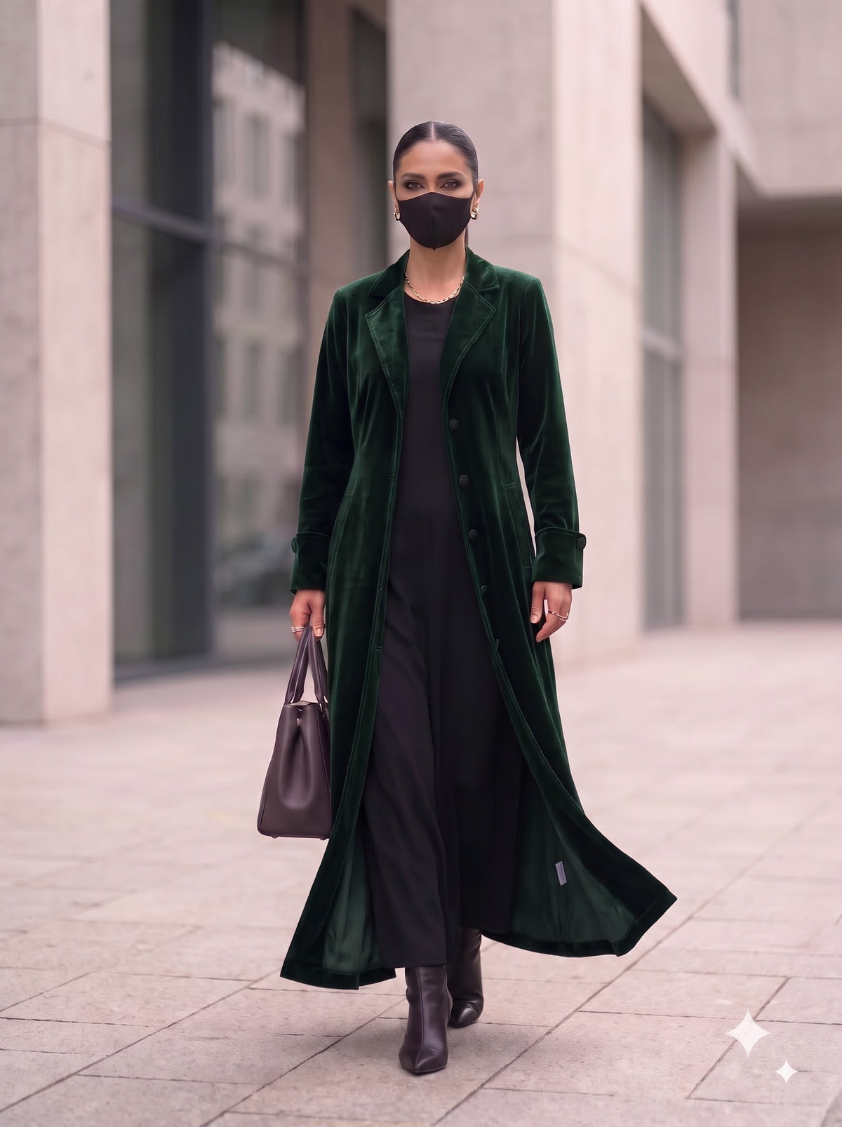 Tailored Velvet Coat Abaya with Lapel Collar