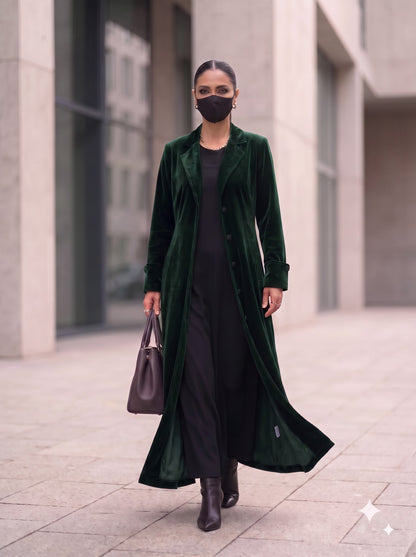 Tailored Velvet Coat Abaya with Lapel Collar