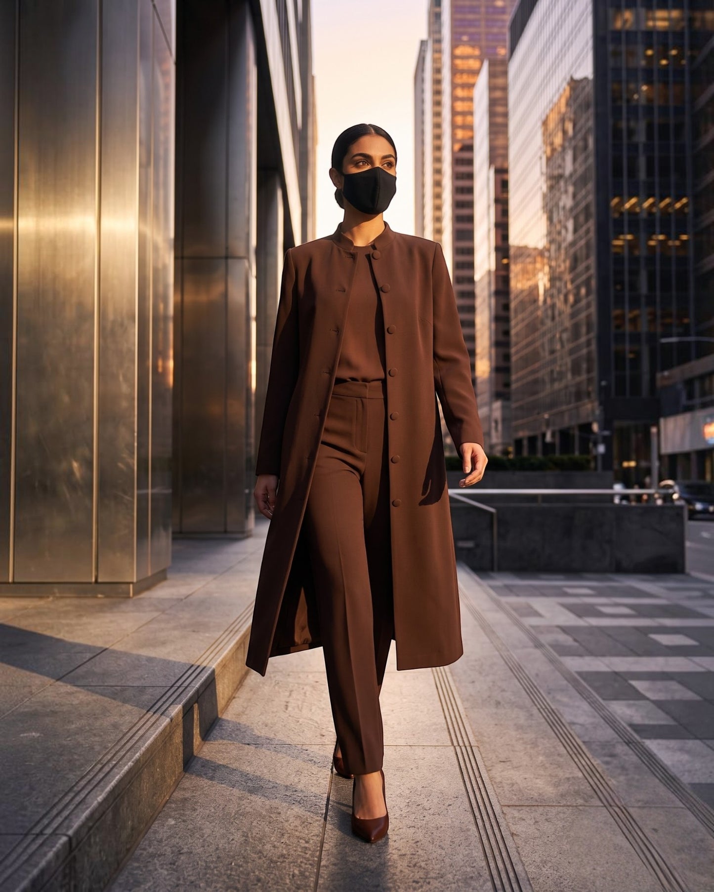 Business Suit for Women with Coat-Style Top | Optional Trouser & Hijab | Brown
