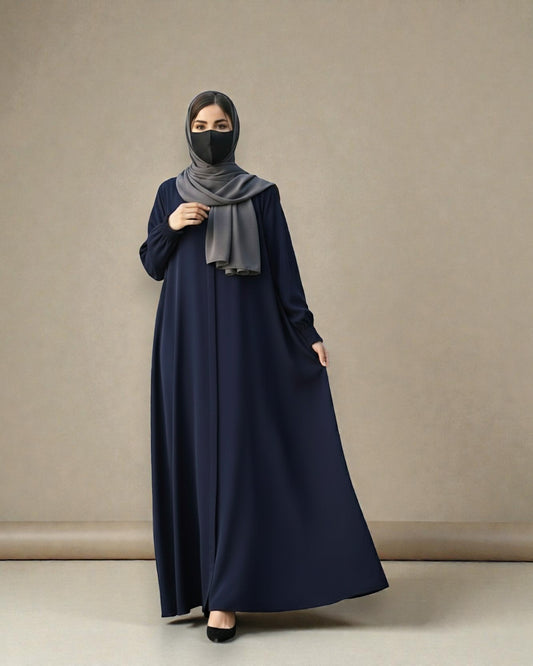 Front Open Abaya with Zipper Opening, Umbrella Flare and Matching Belt