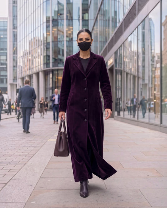 Longline Velvet Coat Abaya with Lapel Collar