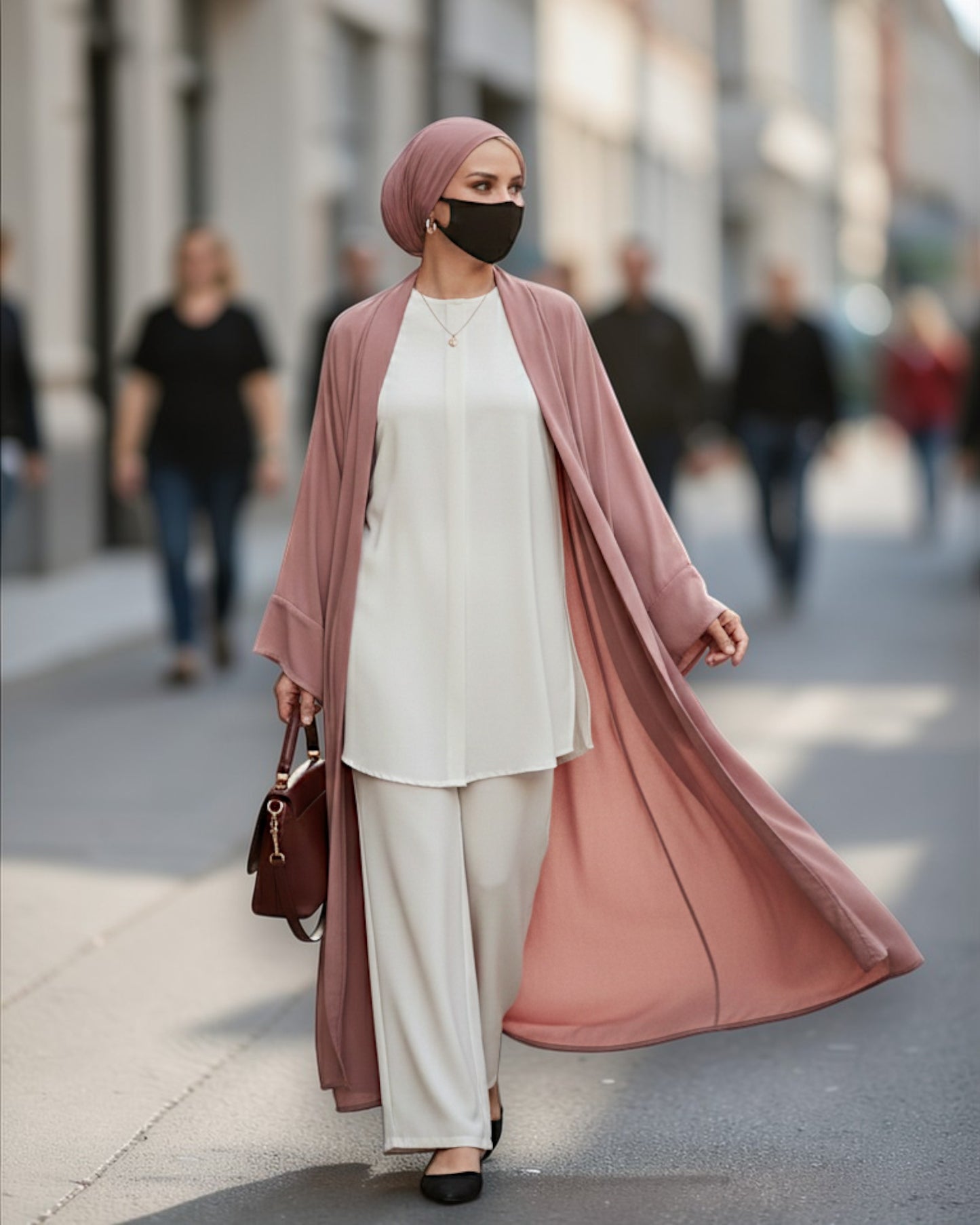 4-Piece Layered Co-Ord Set with Open Shrug & Hijab