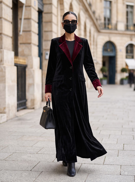 Velvet Coat Abaya with Contrast Lapels