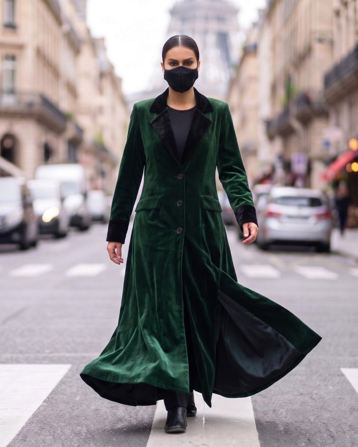 Trending Velvet Coat Abaya with Contrast Lapels