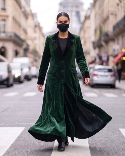 Trending Velvet Coat Abaya with Contrast Lapels