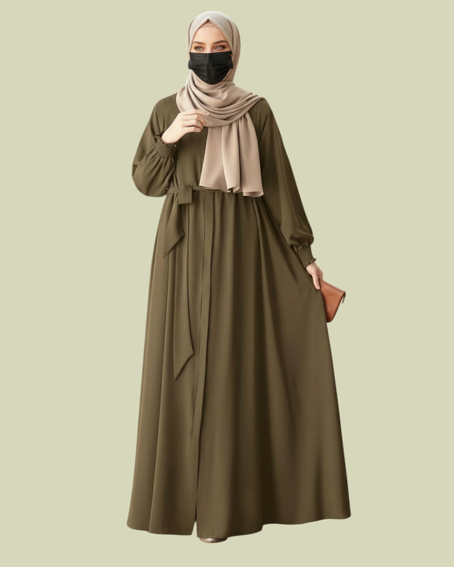 Front Open Abaya with Zipper Opening, Umbrella Flare and Matching Belt