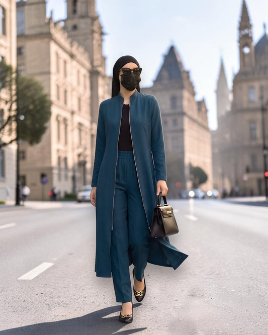 Modest Workwear Long Top with Hijab | Optional Pant |Dark Teal