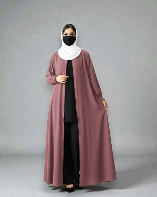 Front Open Abaya with Zipper Opening, Umbrella Flare and Matching Belt