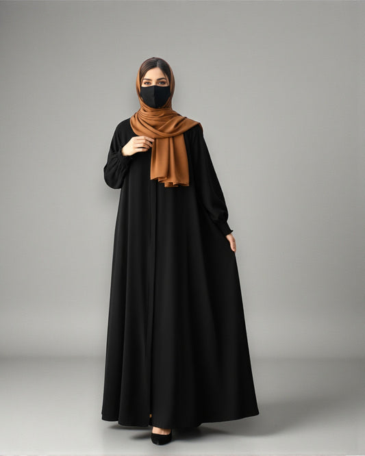 Front Open Abaya with Zipper Opening, Umbrella Flare and Matching Belt