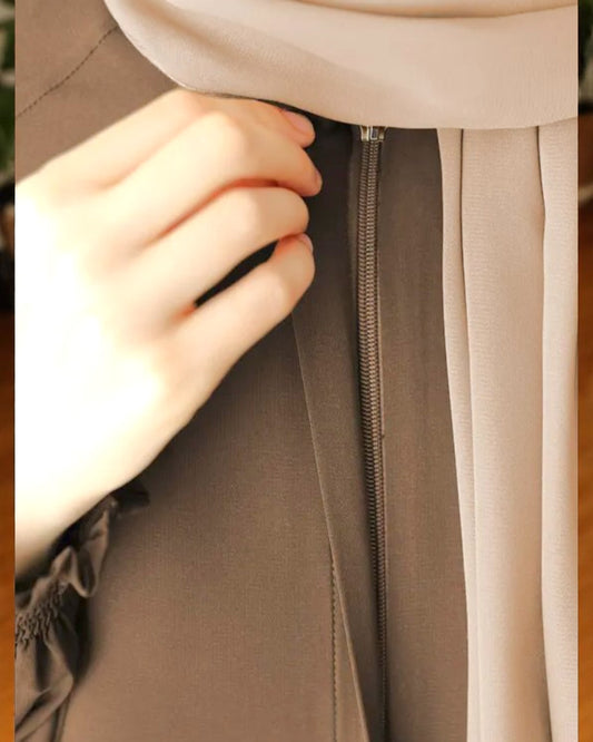 Front Open Abaya with Zipper Opening, Umbrella Flare and Matching Belt