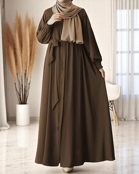 Front Open Abaya with Zipper Opening, Umbrella Flare and Matching Belt