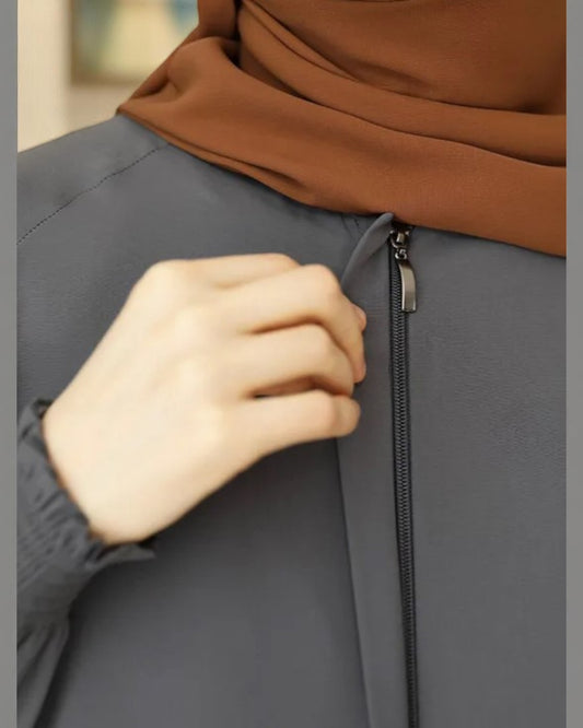 Front Open Abaya with Zipper Opening, Umbrella Flare and Matching Belt