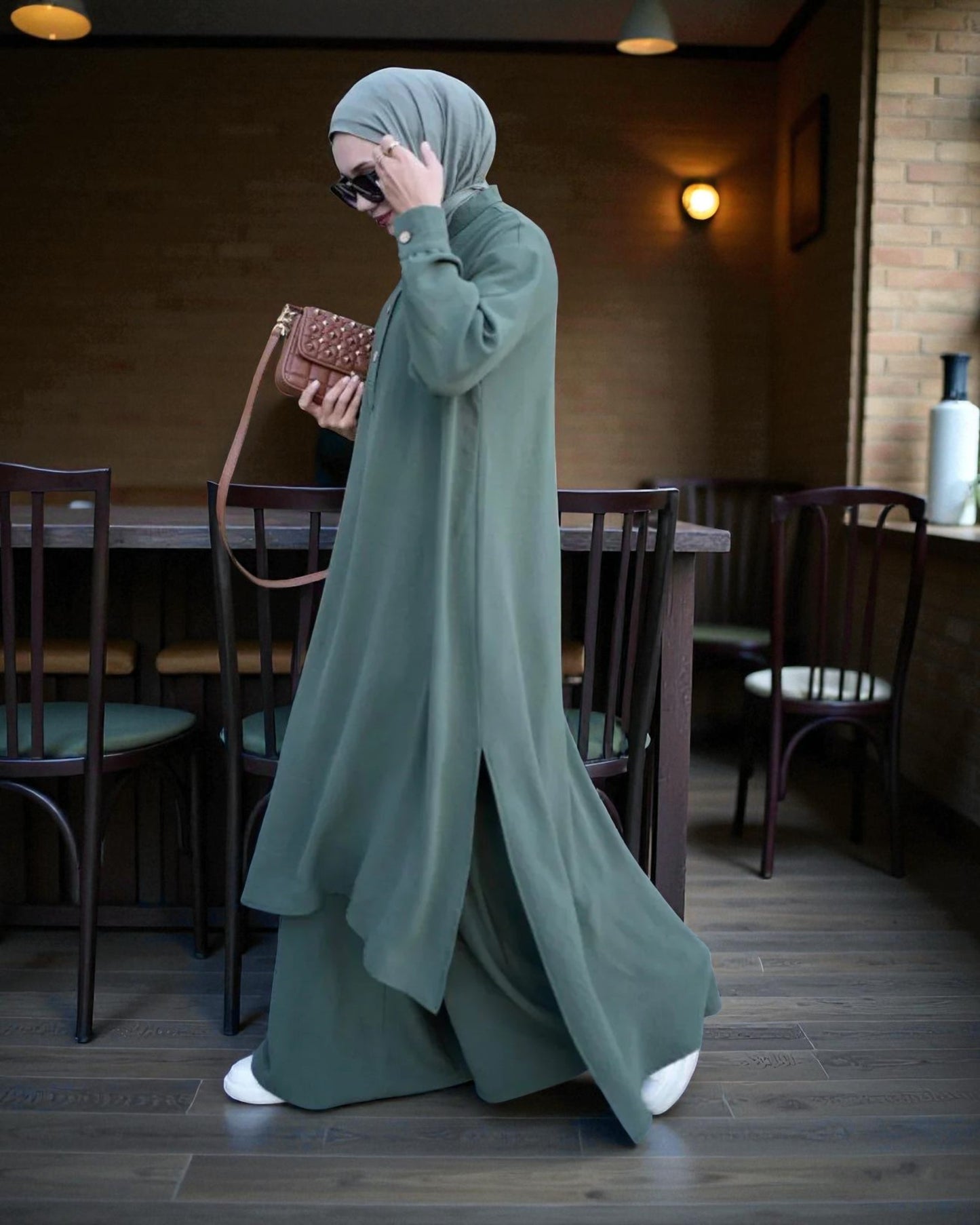 Co-ord Abaya Set for Women Ð Firdaus Fabric with Wide Palazzo & Tunic