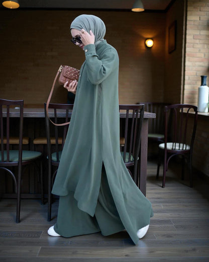 Co-ord Abaya Set for Women Ð Firdaus Fabric with Wide Palazzo & Tunic