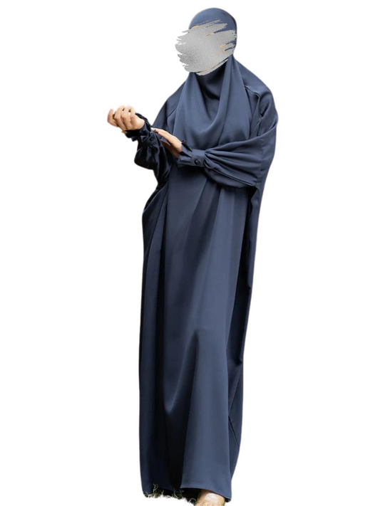 Very Loose and Free Size Jilbab in Nida Satin with Adjustable Face Coverage and Designer Sleeves