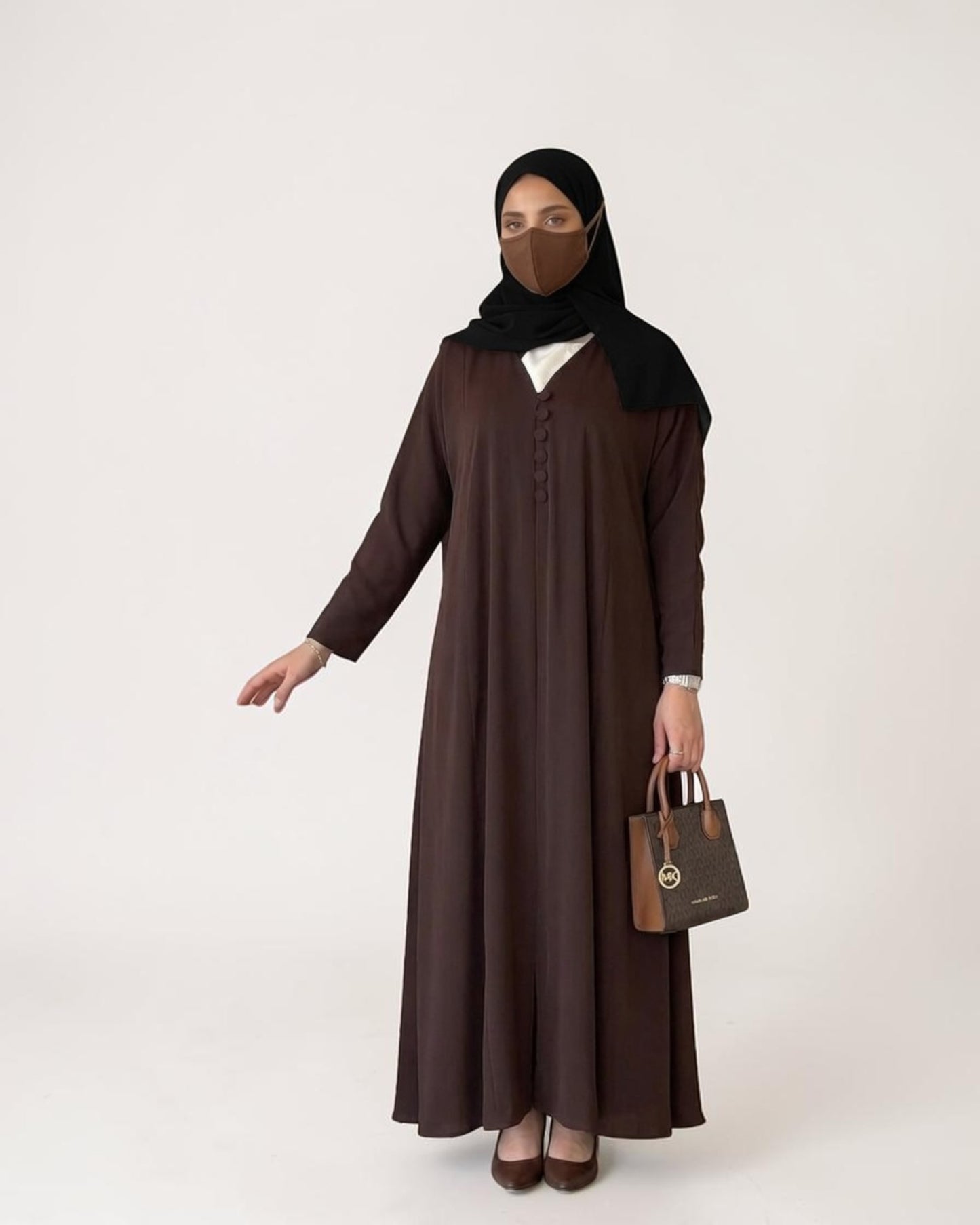Mahram Brown Daily Wear Abaya with V Neck