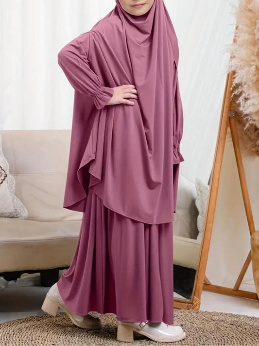 Two-Piece Abaya Set with Coordinated Sleeveless Khimar Hijab