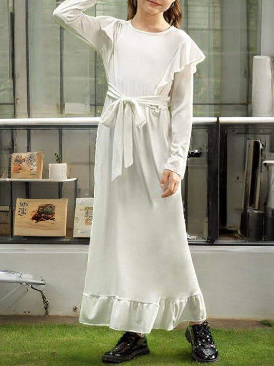 Ruffled Abaya Dress with Slim Sleeves For Kids