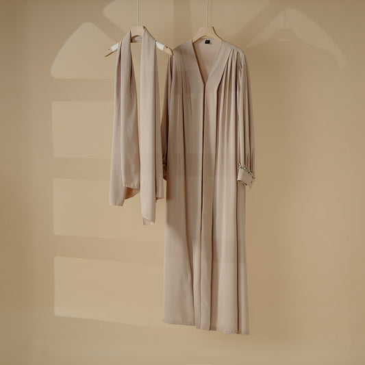 Luxurious Mahram-Abaya Set with Designer Sleeves | Beige