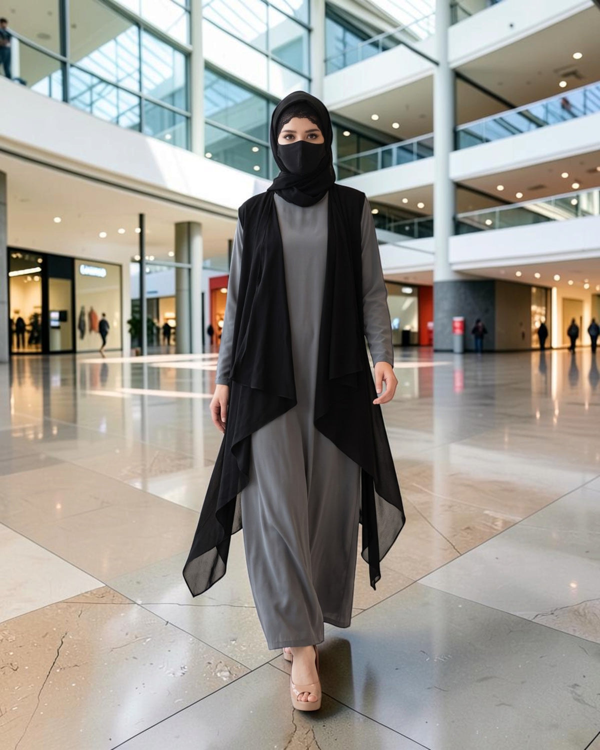 3-Piece Layered Abaya Set with Asymmetrical 'Free Size Shrug' & Hijab