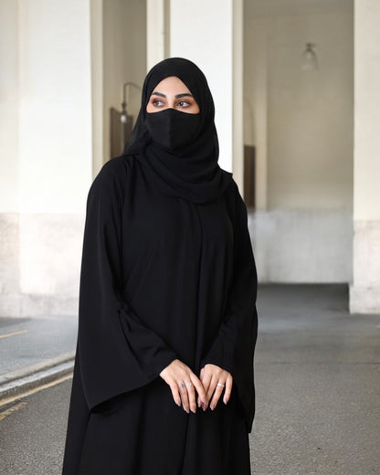Minimal Grace Black Burqa Abaya in Pure Prada Fabric with Designer Sleeves