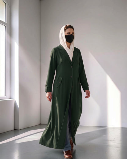 Executive Abaya Coat with Structured Shoulders (Hunter Green)