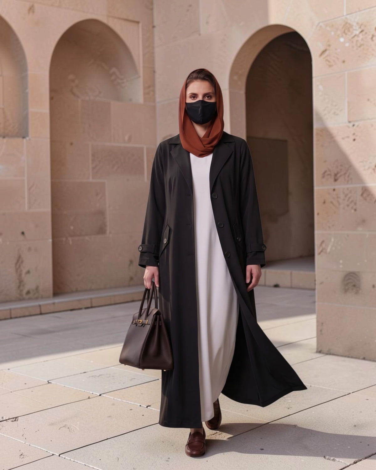 Executive Abaya Coat with Structured Shoulders (Black)