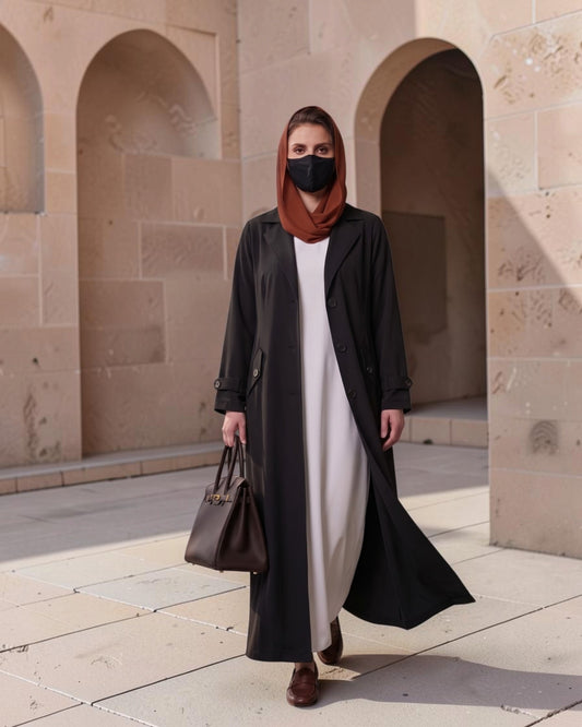 Executive Abaya Coat with Structured Shoulders (Black)