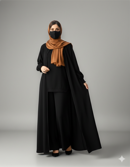 Front Open Abaya with Zipper Opening, Umbrella Flare and Matching Belt