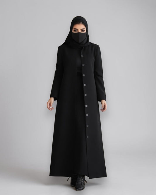 Mahram Black Flow Crepe Coat-Style Abaya without Lining