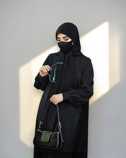 Black Abaya for Women with Mandarin Collar