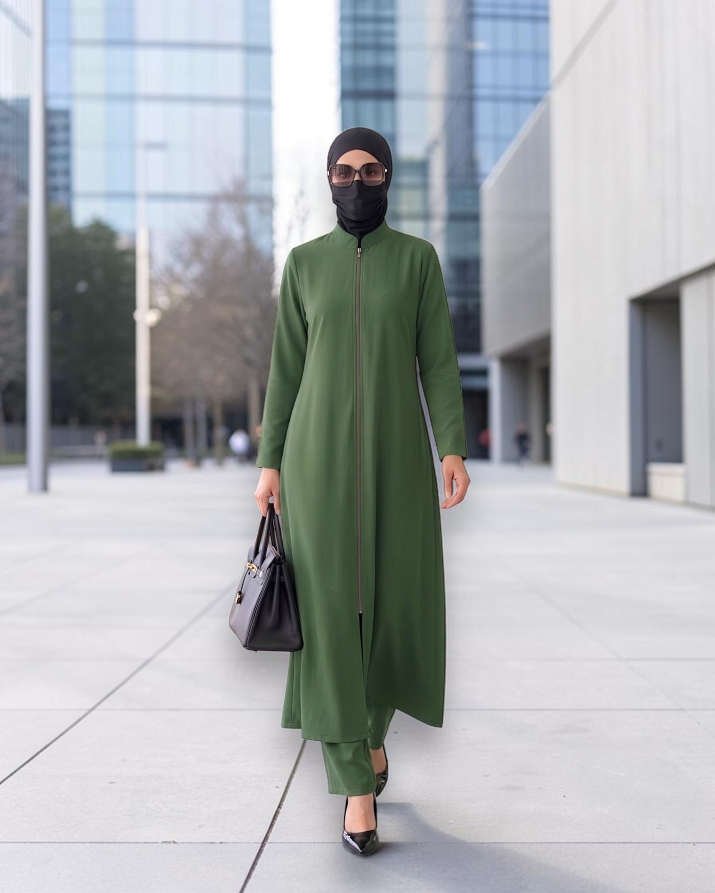 Modest Workwear Long Top with Hijab | Optional Pant |Jade Green