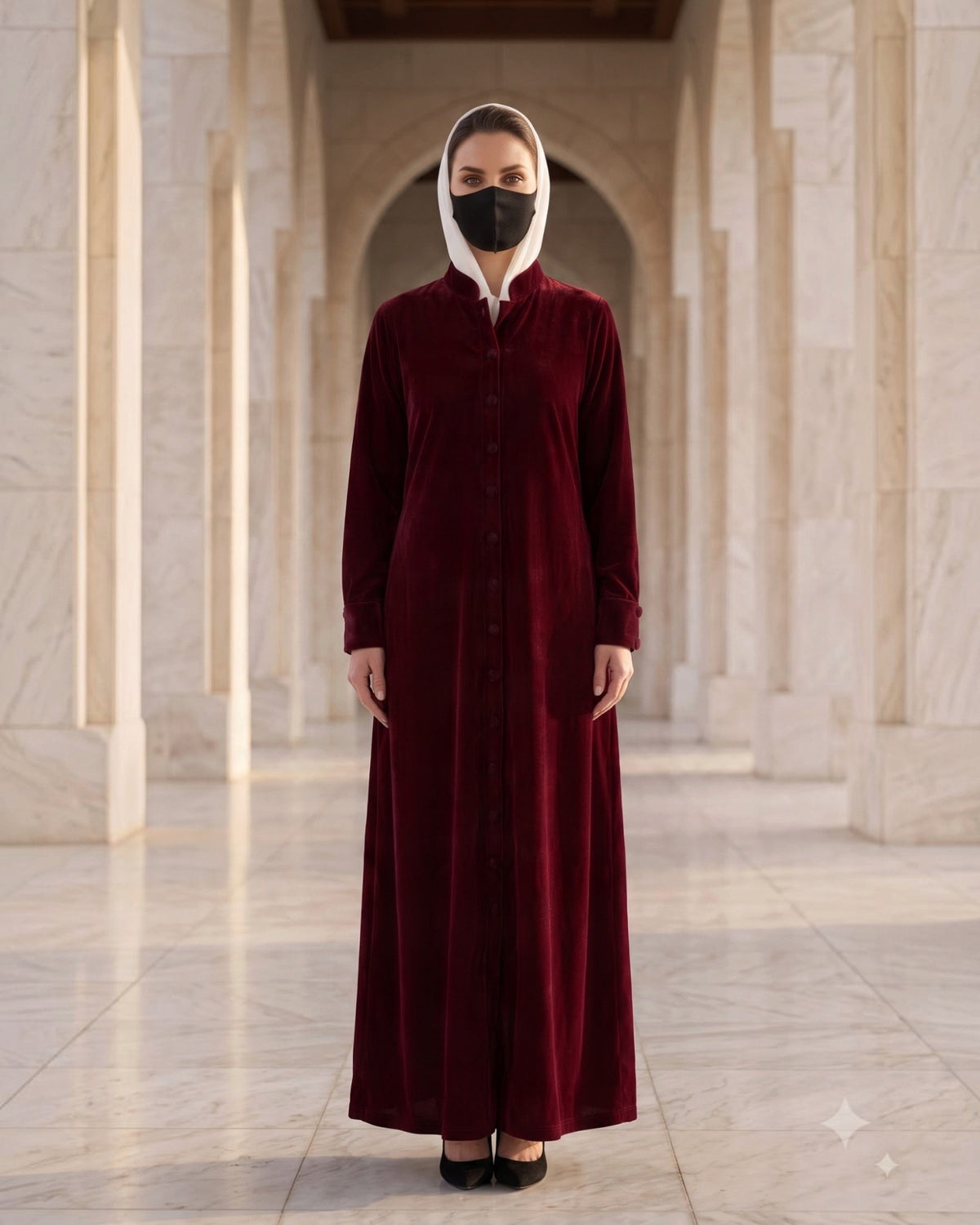 Luxe Micro Velvet Front Open Abaya with Buttoned Cuffs