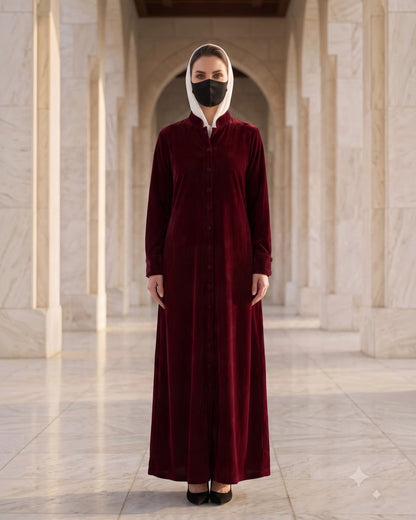 Luxe Micro Velvet Front Open Abaya with Buttoned Cuffs