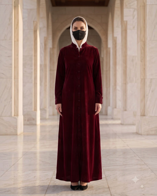Luxe Micro Velvet Front Open Abaya with Buttoned Cuffs