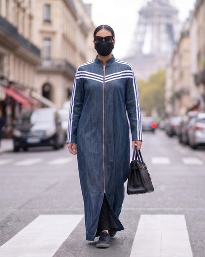 Sport Stripe Denim Zipper Abaya