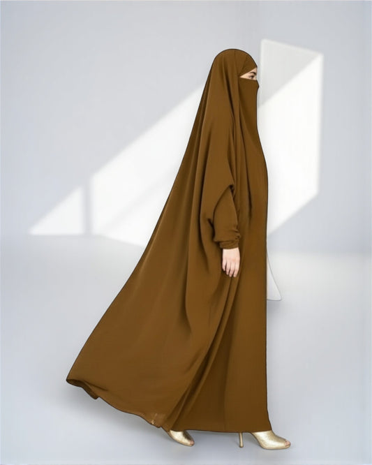 Full Length- Single Piece Jilbab With Adjustable Mouthpiece in Firdaus Fabric
