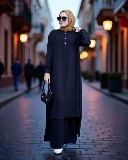 Co-ord Abaya Set for Women Ð Firdaus Fabric with Wide Palazzo & Tunic