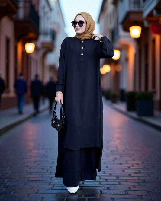 Co-ord Abaya Set for Women Ð Firdaus Fabric with Wide Palazzo & Tunic