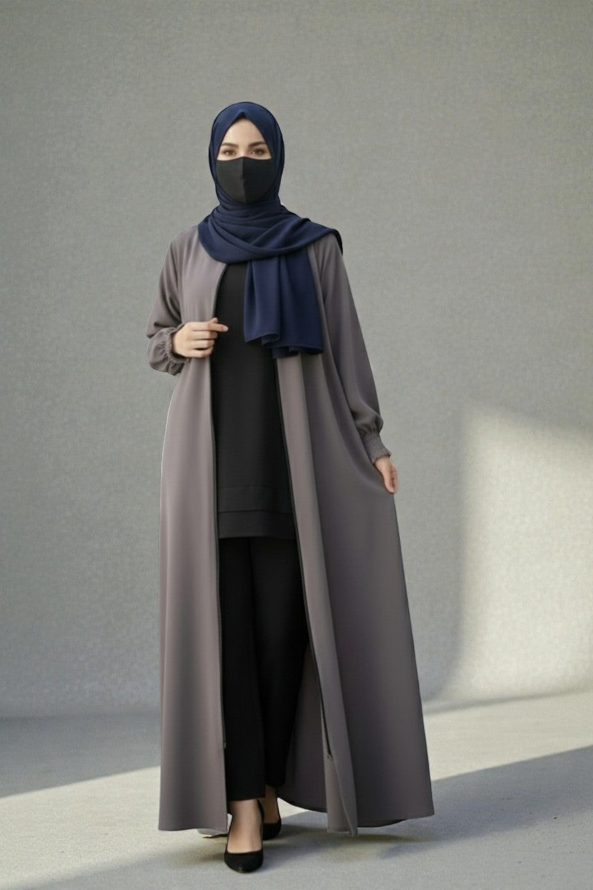 Front Open Abaya with Zipper Opening, Umbrella Flare and Matching Belt