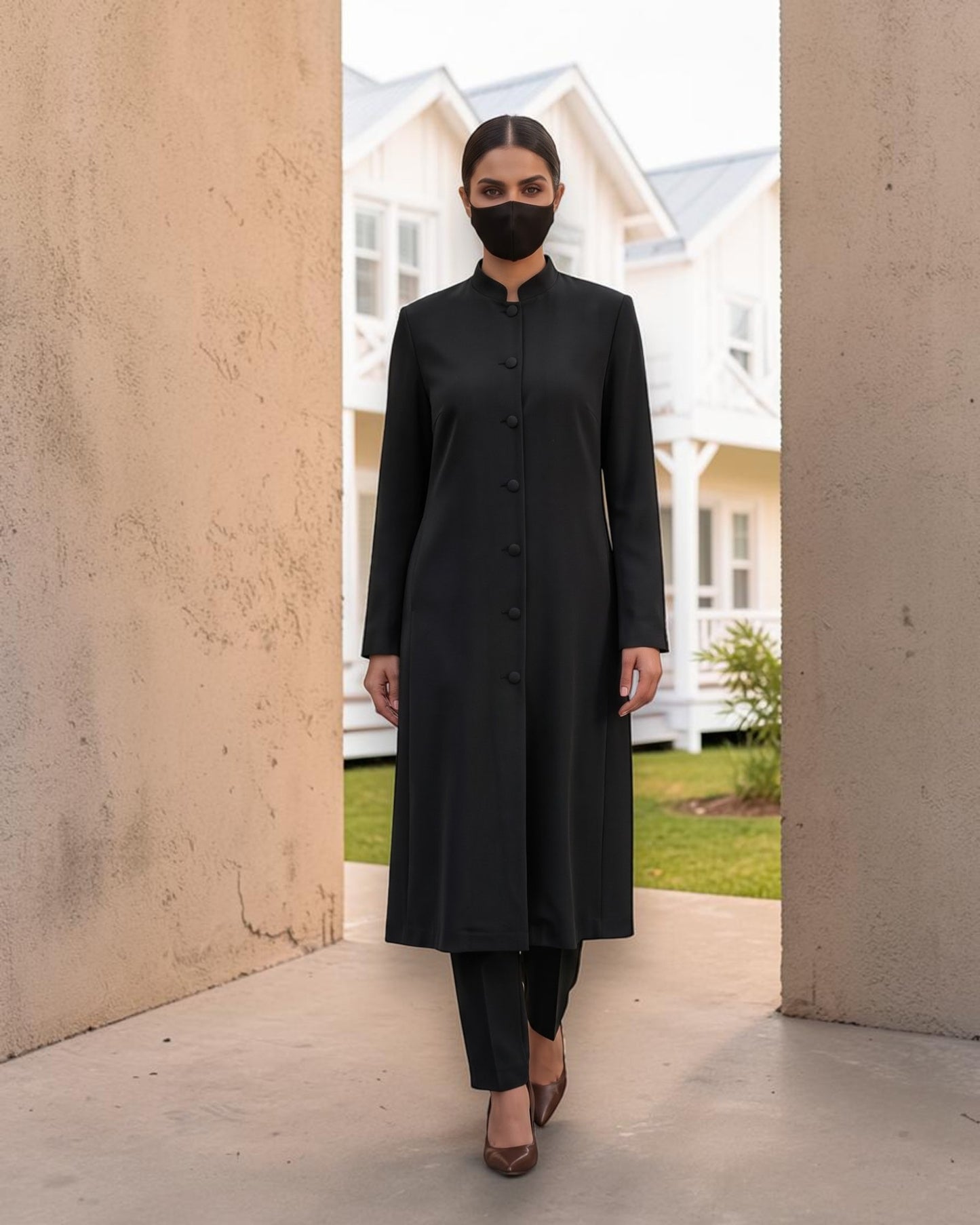 Business Suit for Women with Coat-Style Top | Optional Trouser & Hijab | Black