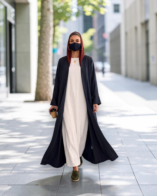 Open Abaya Shrug with Hijab & Optional Inner |  Navy Blue